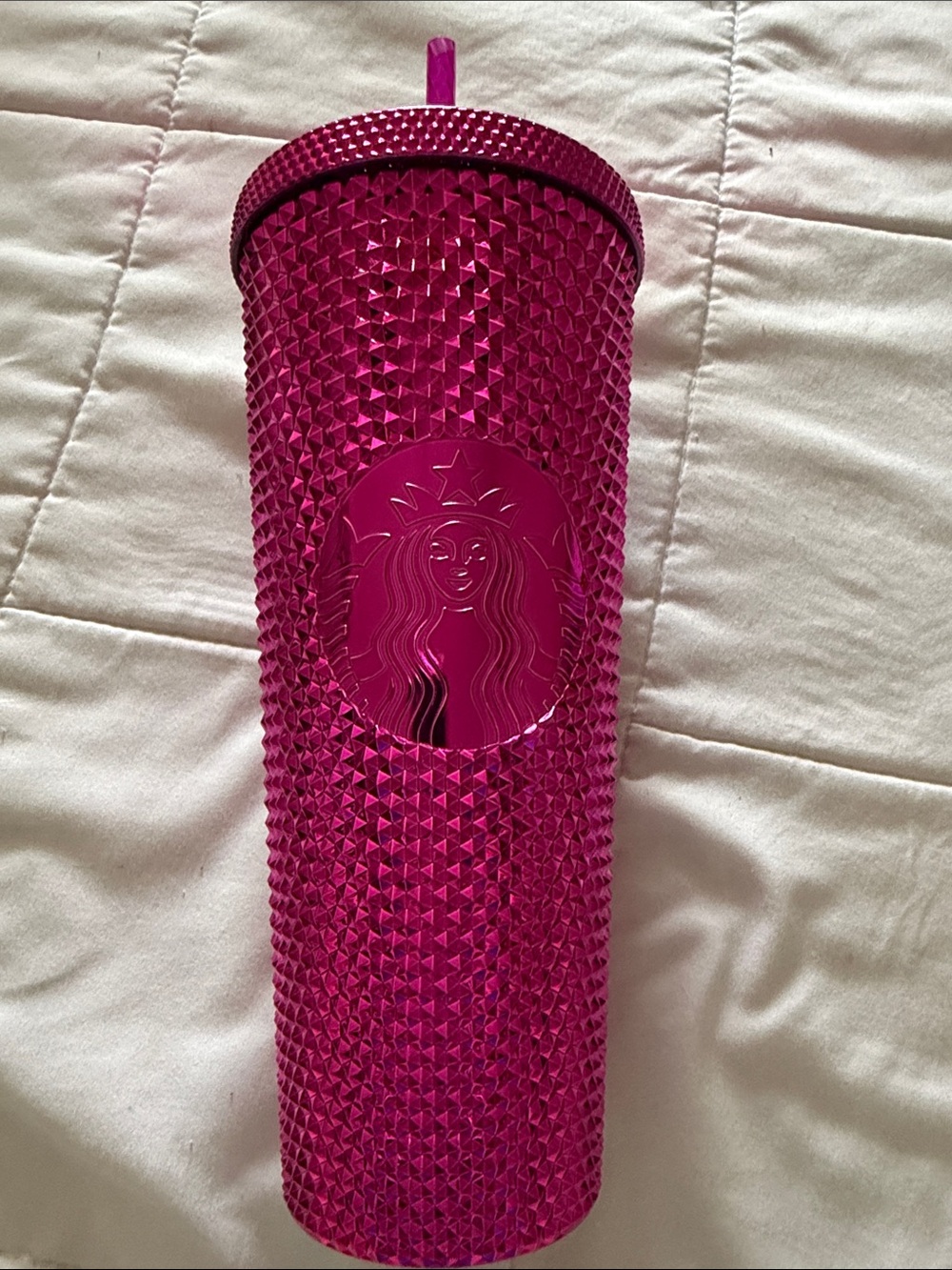 New Starbucks chrome Pink Studded 24oz Tumbler